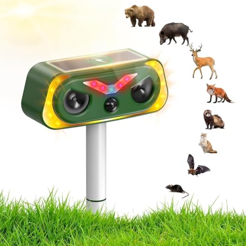 Uffylle Katzenschreck Ultraschall Dualer Solar Eule, 2 Modus Tiervertreiber, IP68 Marderschreck mit LED Bewegungsmelder zur Abwehr von Katzen, Mardern und Hunden vertreiben Garten