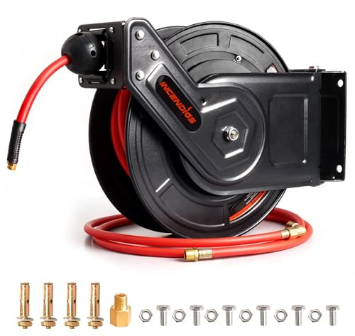 Retractable Air Hose Reel, Auto Rewind 9.5mm x 15m Hybrid Polymer Hose