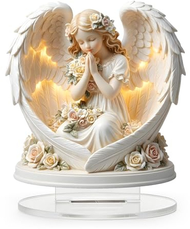 Guardian Angel Ornament, Acrylic Angel Wing Sculpture, 2d Flat Praying Pose Home Ornament, Memorial Acrylic Figurine for Bedroom Living Room and Garden, Guardian Angel Gifts for Birthday & Anniversary