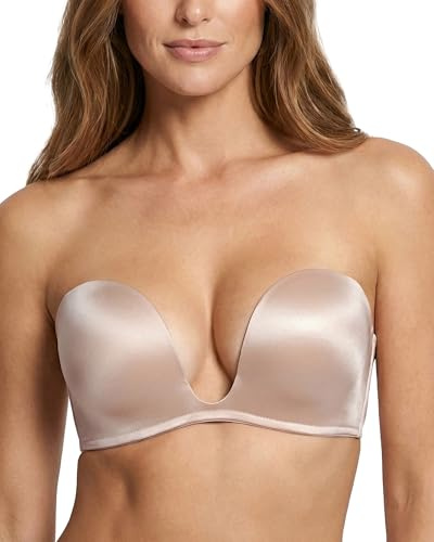 DotVol Sujetador sin Tirante Push up Escote Profundo con Relleno Media Copa | Sujetador Plunge, aros, espalda descubierta, invisible, antideslizante, ropa interior, tallas grandes, antideslizante