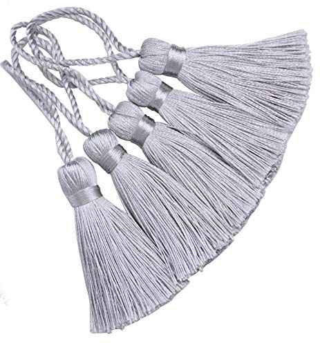 Makhry 20pcs 4,3 Zoll Handgemachte Seidige Mini Handwerk Quaste mit 2-Zoll-Kabel Schleife und Kleinen Chinesischen Knoten für Ohrringe,Lesezeichen,DIY Handwerk Zubehör (Silber Grau) | Handgemachte Quasten Anhänger mit 5cm Kordelschlaufe und Chinesischem Knoten für Ohrringe,Lesezeichen,Schmuck Basteln