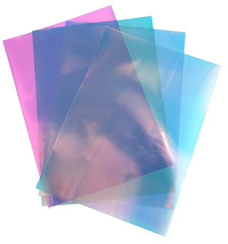 A4 PVC holografische klare Folie verspiegelte Folie holografische Vinyl Grafik Stoff für Schuhe Nähen Patchwork DIY Schleife Basteln Applikation Rosa, 4 Bögen in