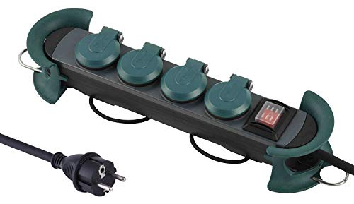 Electraline 62085 professionell grenuttag för utomhusbruk, 4 Schukouttag med IP44-kontakt, hängande med 2 krokar, 4 m gummikabel H07RN-F 3G1.5