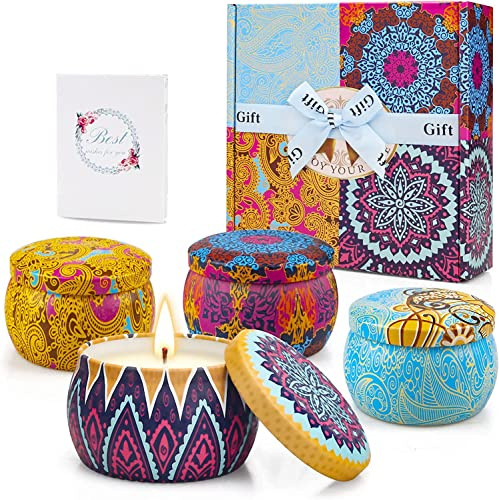 Scented Candle Gift Set, 4 Pcs 125g (4.4 Oz) Soy Vanilla Candle Gift for Women, Teacher Gifts, Perfect for Birthday, Anniversary, Thanksgiving, Christmas, Mother's Day, Teachers' Day
