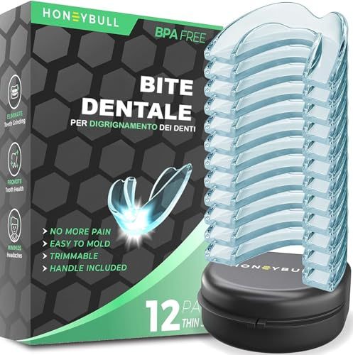 HONEYBULL Protège-Dents Anti-Bruxisme pour le Grincement Léger, Protège-Dents Confortable et Personnalisable pour le Serrement des Dents la Nuit, Bruxisme, Pack de 12 - Fin