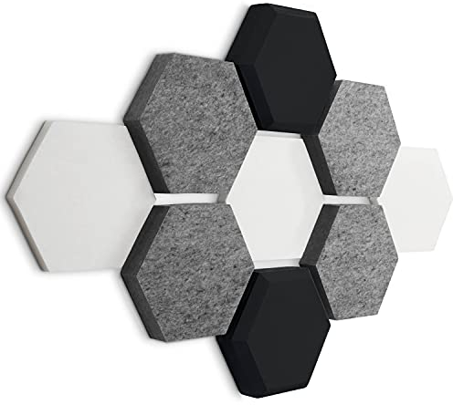 FENNEXT® Schallabsorber Wand Paneele [9 Stk.] für spürbar reduzierte Geräusche I Modernes Akustikbild aus Hexagon Akustikplatten I Unbedenkliche Akustikpaneele hergestellt in der EU I 3D Panels