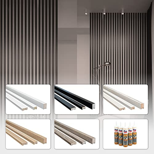 HEXIM 2,7m Lamellen MDF Holz - Lamellenwand Raumteiler Top Design Holzlamellen Wandverkleidung - (8 Stück - White Edition) Holzpaneele Akustikpaneel