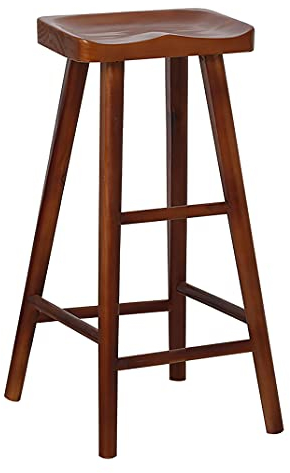 URINGO Retro Stuhl Holzstuhl Einfacher Esszimmerstuhl ohne Rückenlehne aus Alten Haushaltshocker, Holzsattelsitz 30 Zoll Barhocker mit Leitergestell - Pack 2 - Walnuss