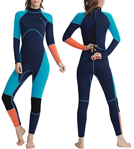 OMGear Wetsuit Men Women 3mm Neoprene Full Body UV Protection One Piece Long Sleeves Scuba Diving Suits Back Zipper Swimsuit for Scuba Diving Surf Snorkeling Swimming (Green & Orange, 3XL)