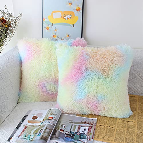 OYIMUA Bunt Deko Kissenbezug 50x50 Flauschig Plüsch 2er Set | Couchkissen Kissenbezüge Sofakissen Kissenhülle Dekokissen Kuschelig Kissen Zierkissen Wohnzimmer Schlafzimmer