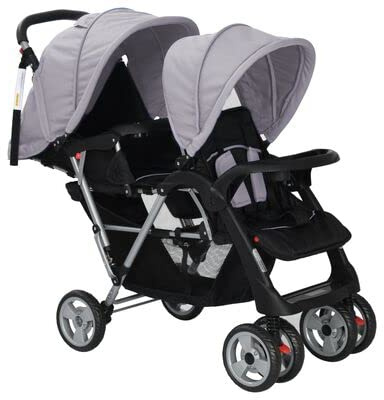 Susany syskonvagn hopfällbar dubbel barnvagn barnvagn tvillingvagn tvillingbuggy buggy stål grå och svart