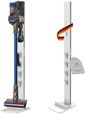conecto Staubsauger Ständer Halterung universal kompatibel mit Dyson V6, V7, V8, V10, V11, V12, V15, Gen5, Bodenständer, Zubehör Halter, Weiß | Freistehender Bodenständer mit stabiler Bodenplatte für platzsparende Aufbewahrung von Staubsauger und Zubehör.