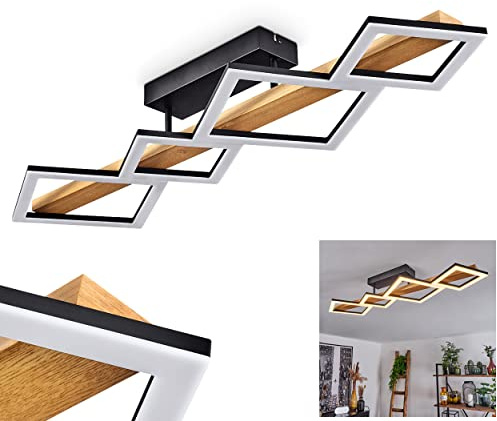 HOFSTEIN LED Deckenleuchte Tavon, moderne Deckenlampe aus Metall/Holz/Kunststoff in Schwarz/Natur/Weiß, Balken aus Echtholz, 1850 Lumen, 3000 Kelvin, 35 Watt, Esszimmer, Wohnzimmer, Schlafzimmer