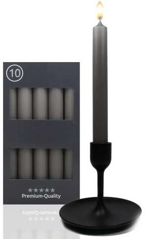 Candelo 10er Set Spitzkerzen - Kerze Schiefergrau - 7,5 Std Brenndauer - 18,5cm - Tafelkerzen für Kerzenständer und Kronleuchter - Stabkerzen Leuchterkerzen