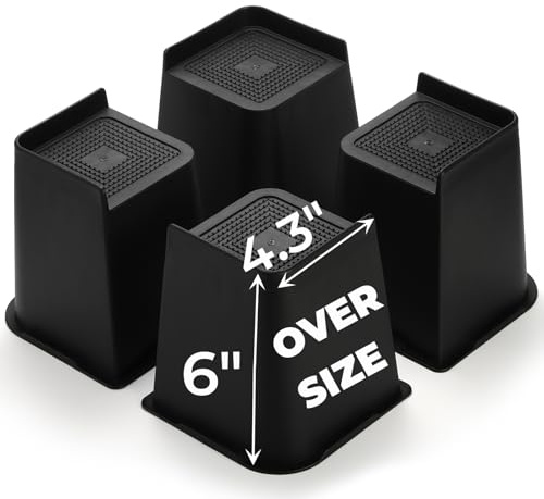 Hiceeden 4 Pack Heavy Duty Bed Risers, 6 Inch Lift Couch Furniture Risers, Bed Lifts Risers Raising Blocks Extenders for Table, Desk, TV, Supports Up to 4400 Lbs(Black, Trapezium)
