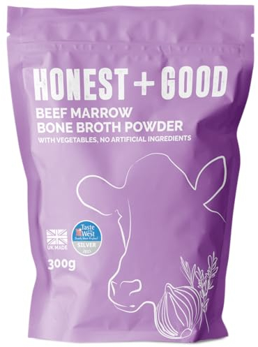 Honest + Good Beef Marrow Bone Broth Powder, 300g | High Protein | 6,500mg Type I & III Collagen & Amino Acids for Hair, Skin, Joint & Gut Health | Grass-Fed & No Hormones | 30 Servings (1 Month)