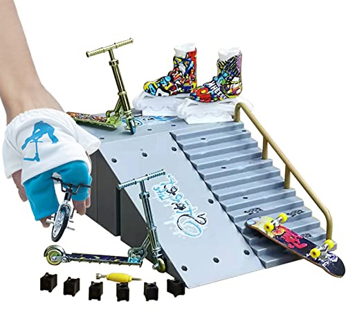 Tumotsit 11 Fingerboard Skatepark Set, Skate Park Presentkit för barn, Tangentbordsramper med Fingerleksaksset inklusive tangentbord, Finger, Scooter, Skateboardramp
