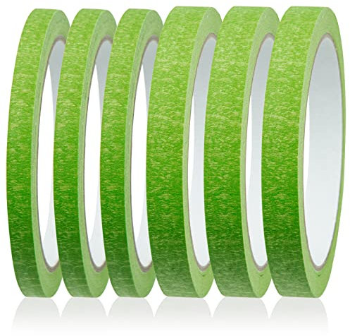 Cinta adhesiva verde, 6 rollos de cintas de enmascarar de línea fina, cinta de enmascarar de artista, 8 mm/12 mm de ancho, cinta de pintor verde de 22 yardas, cinta de enmascarar escribible para