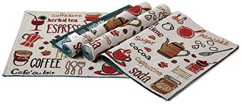 Encasa XO Sets de Table Boho Jacquard Lot de 4 - Expresso Design | Style Vintage | Chaque Taille 48x32 cm | Tapisserie bohème tissée pour Salle à Manger – Lavable en Machine