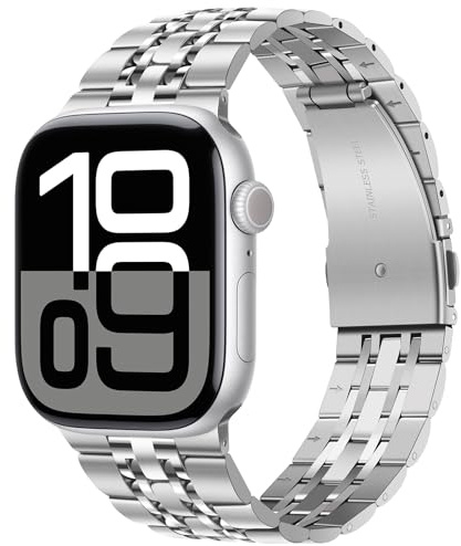Tasikar Kompatibel mit Apple Watch Armband 42mm(Series 11/10) 41mm 40mm 38mm, Massives Edelstahl Metall Herren Damen Band Kompatibel mit Apple Watch SE Series 11 10 9 8 7 6 5 4 3, Silber
