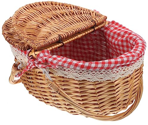 Happyyami Cesta De Picnic Cesta De Almacenamiento De Mimbre Lindas as a Tejida con Asa as con Asas Gran a De Mimbre a a De con Tapa Oval Paño