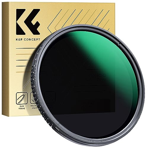 K&F CONCEPT Ø77mm Filtre ND2-400 Variable 1-9 F-Stops Densité Neutre | Nano-revêtement,Étanche,Verre optique,Résistant à l’huile et aux rayure,Cadre CNC Antidérapant,D Série,FN501