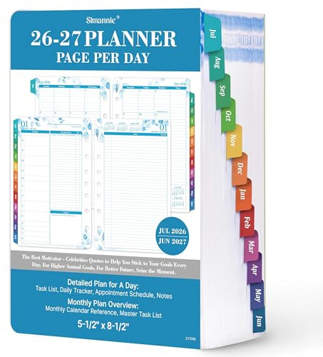 2026-2027 Planner Refills – July 2026 - June 2027, Daily Planner Refills 2026-2027, Two Pages Per Day Daily & Monthly Planner Inserts, 8.38 x 5.51, Ring-Bound with Tabs