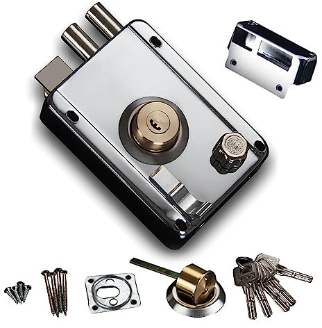 Serratura Porta Esterna, Serratura Per Porta in Acciaio Inossidabile Nucleo di Serratura in Rame Lasciato Aperto con Chiusure Per Cancelli sul Bordo Serratura Assicurativa Multipla Antifurto Pe