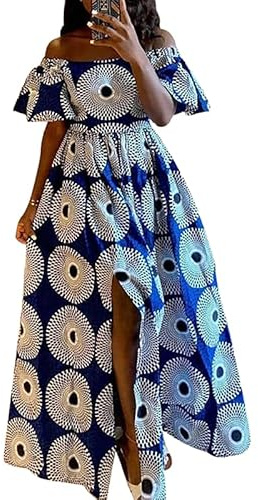 RICOCHO Robe Maxi Africaine pour Femmes, Chemise Longue à Boutons Ankara Taille Haute, vêtements Traditionnels Dashiki