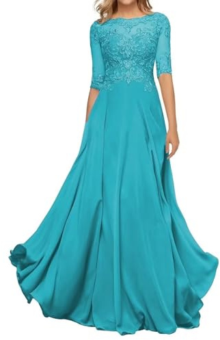 Sincemeet Abito da Madre della Sposa in Chiffon di Pizzo da Donna Abito da Sera Formale con Maniche a 3/4 Un Abito da Ballo di Linea