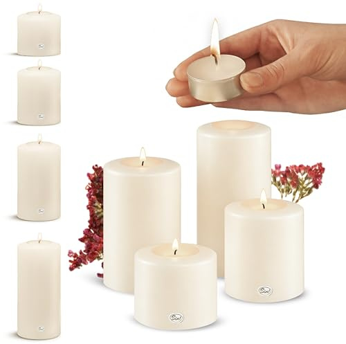 Sin!® 4er Set Teelichthalter & Dauerkerze Classic Ø 6cm H 6/8/10/12cm weiß - Die Kerze die Nicht schmilzt! Kunststoff-Kerze mit Teelichteinsatz (Made IN Germany) Teelicht-Kerzenoptik selbstlöschend