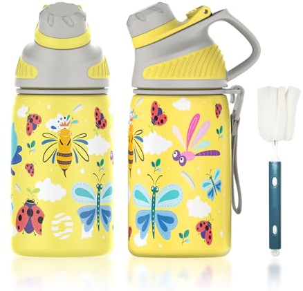 FJbottle Kinder Trinkflasche Edelstahl mit Magnetischem Deckel 400ml, BPA-Frei Auslaufsichere Thermo Flasche - Kohlensäure geeignet Wasserflasche für Jungen/Mädchen, Schule, Kindergarten