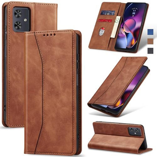 Jasonyu Funda para Motorola Moto G54, Cuero PU Carcasa, Tipo Libro Flip Case con Tarjetas y Cartera, Soporte Plegable, Cierre magnético, Capa (Marrón)