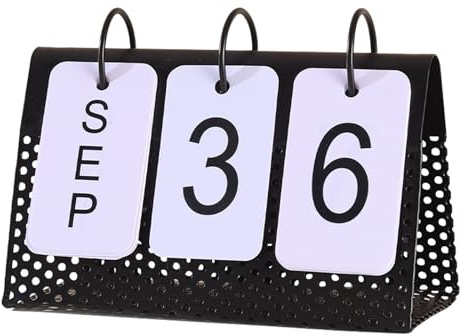 LELE LIFE Ewiger Flip-Kalender aus Metall für den Schreibtisch, Vintage-Stil, wiederverwendbarer täglicher Stehtischkalender für rustikale Bürotischdekoration, großes Display, schwarz (schwarz)