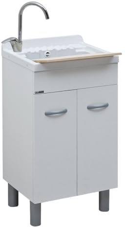 Jo-Bagno.it Mobile lavatoio in legno ATHENA con pilozzo 45 | 40 | 50 | 55 | 60 | 70 | 80 | asse di lavaggio e sifone resistente ad acqua e umidità (55 x 45)
