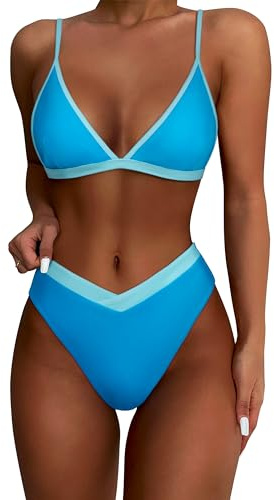 DOULAFASS V-förmige Taille Bikini Damen Set Hoher Schnitt Triangel Bikini 2tlg Bademoden