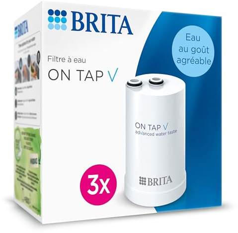 BRITA Förpackning med 3 x vattenfilter på Tap V (= 4 månaders filtrering) - för filtrerat vatten med behaglig smak direkt, direkt från din köksblandning.