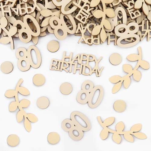 GoldRock Holz Konfetti 80 Geburtstag Deko Groß 1,5cm-6,3cm,Deko 80 Geburtstag Mann Frau,100 Stk Streudeko 80 Geburtstage,Tischdeko 80. Geburtstage,80er Geburtstags Deco Confetti,Geburtstagsdeko 80