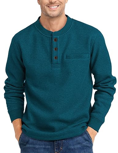 zitysport Henley Shirts Herren Langarm Casual Waffel Henley Hemd Männer Thermal Freizeithemd 3-Knopf Classic Henley T-Shirt Herren mit Brusttasche