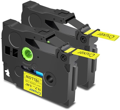 Cruxer 2er-Packung Kompatibel für Brother P-touch HSE-631 Schrumpfschlauch Schriftband，Schwarz auf Gelb Etikettenband 0,46'' 11.7mm x 1.5m Schriftband Ersatz für PT-E300 PT-D200 PT-H105