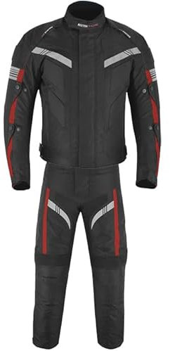 Vaster Combinaison Moto Homme, Ensemble Textile 2 Pièces Avec Protections, Veste et Pantalon, Vêtements de Motocross Imperméables, Rouge, XXXL