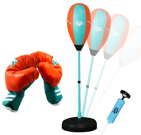 Coo11 Kids Punching Bag Stand Toy Set, Adjustable To 100-150cm, Inflatable, Gloves and Pump Included, Boxing Fitness Set, Suitable for 6 to 15 years Kids