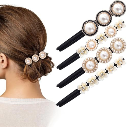 JEYORZY 4 Stück Magischer Haarknoten,Perle Blumen Haar Dutt Maker Damen Donut Hair Bun Maker,Haarnadel Haarknoten Maker Haarhalter Haar Styling Werkzeug,für Mädchen Frauen