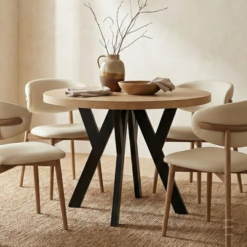 Dekori Möbel Runder Ausziehbarer Tisch für Esszimmer mit Holzbeinen, Pero, Loft-Stil, Skandinavische, Durchmesser Varianten: von 90 bis 220 cm (Eiche Wotan/Schwarz, 120/220 cm)