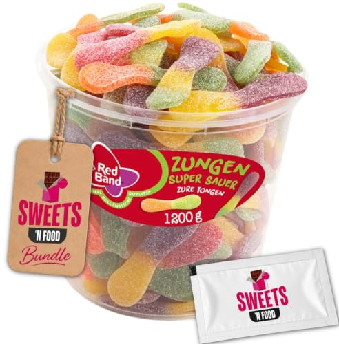 Red Band Fruchtgummi Dosen | Saure Zungen, Pilze, Schnuller & Mehr | Großpackungen für Party, Büro oder als Geschenk (Zungen Super Sauer 1200g)