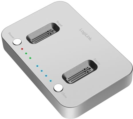 LogiLink QP0033 -, USB 3.2 (Gen 2) Dockingstation 2-Port für M.2 NVMe SSD, mit Offline-Clone, Farbe: Silber