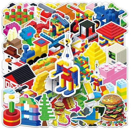 Juego de 50 pegatinas de bloques de construcción, monopatín, graffiti, motocicleta, bicicleta, snowboard, equipaje, ordenador portátil, coche, maleta, pegatinas de vinilo impermeables para niños y