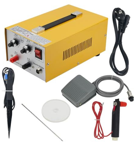 30A Pulse Spot Welder, Handheld Jewelry Spot Welder with 1 Tungsten Needle，Adjustable Power/Foot Switch/Fixture workbench, Tungsten Arc Spot Welding Machine, for Gold/K gold/Silver