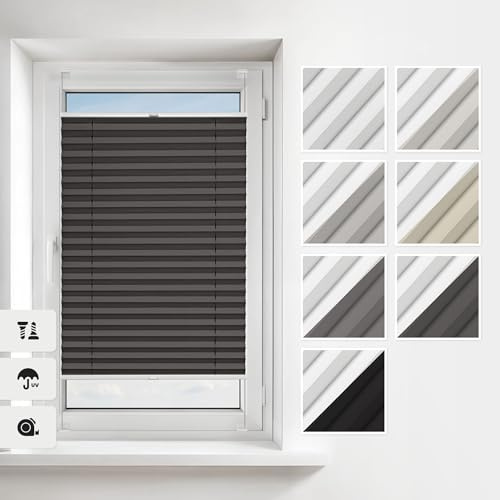 Estika Thermo-Plissee mit Bohren 90x200 cm – Farbe: Anthrazit, Verdunklungsplissee zum Anschrauben für Fenster in verschiedenen Blickdichten, erhältlich mit Montagezubehör