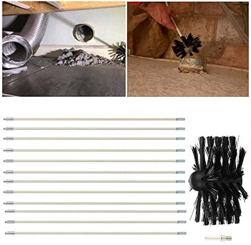 HANFEN Kit De Ramonage Poêle Pellet Réglable Brosse Nettoyage De Cheminée Conduits 15 Cannes De Ramonage Kit pour Nettoyage du Poêle À Granulés Outil Nettoyage pour Cheminées(12 Rods,610mm)